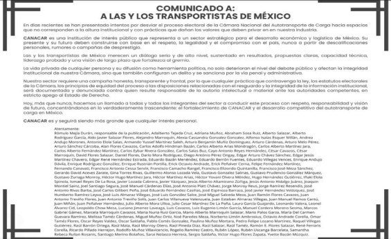 Transportistas publican desplegado ante guerra sucia en elecciones de CANACAR