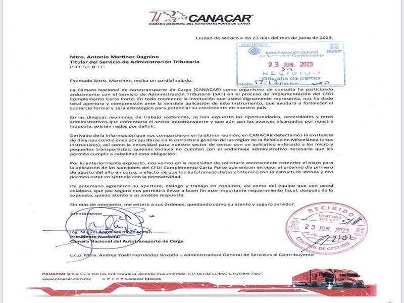 Canacar pide prórroga al SAT ante vulnerabilidad de pymes transportistas